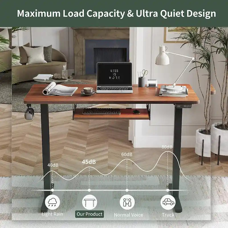 Electric Height-Adjustable Standing Desk with Keyboard Tray