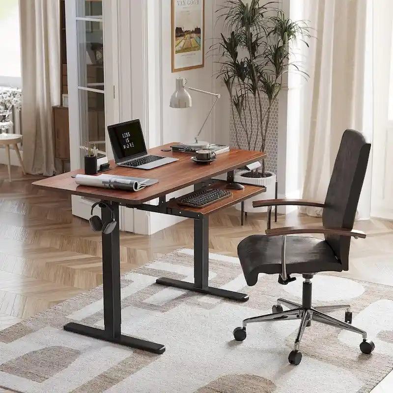 Electric Height-Adjustable Standing Desk with Keyboard Tray