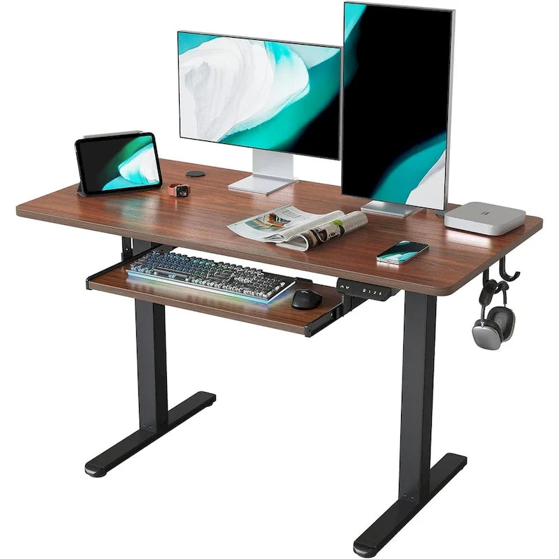 Electric Height-Adjustable Standing Desk with Keyboard Tray