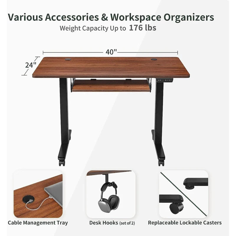 Electric Height-Adjustable Standing Desk with Keyboard Tray