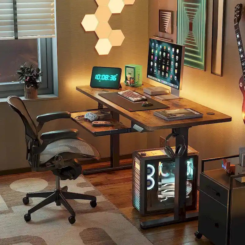Electric Height-Adjustable Standing Desk with Keyboard Tray