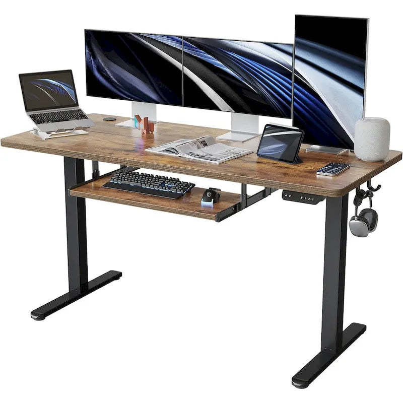 Electric Height-Adjustable Standing Desk with Keyboard Tray