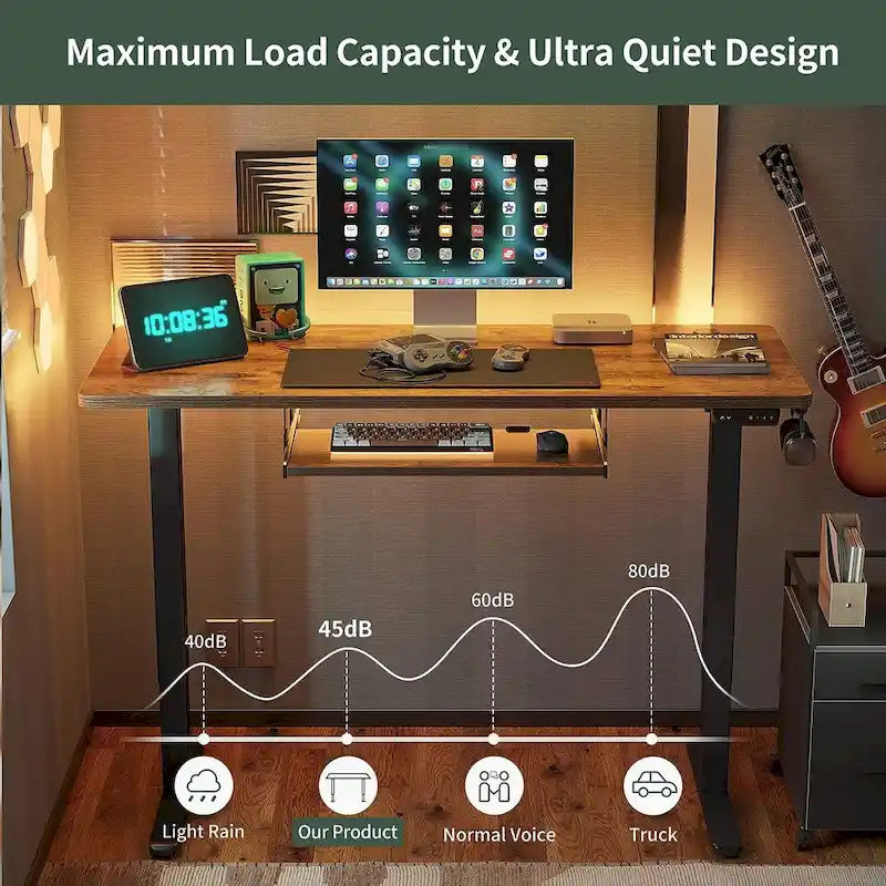 Electric Height-Adjustable Standing Desk with Keyboard Tray