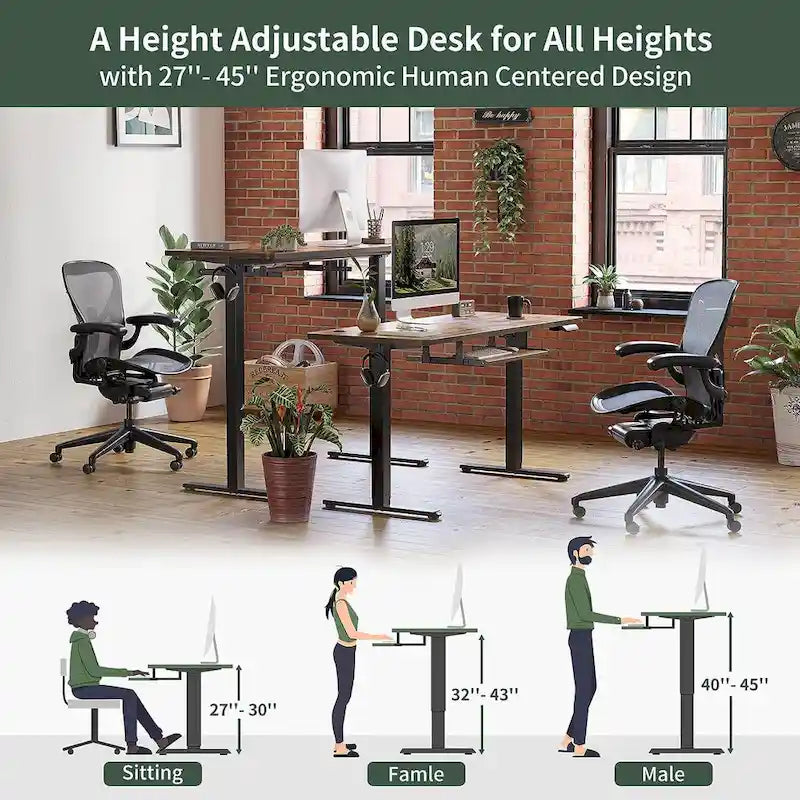 Electric Height-Adjustable Standing Desk with Keyboard Tray