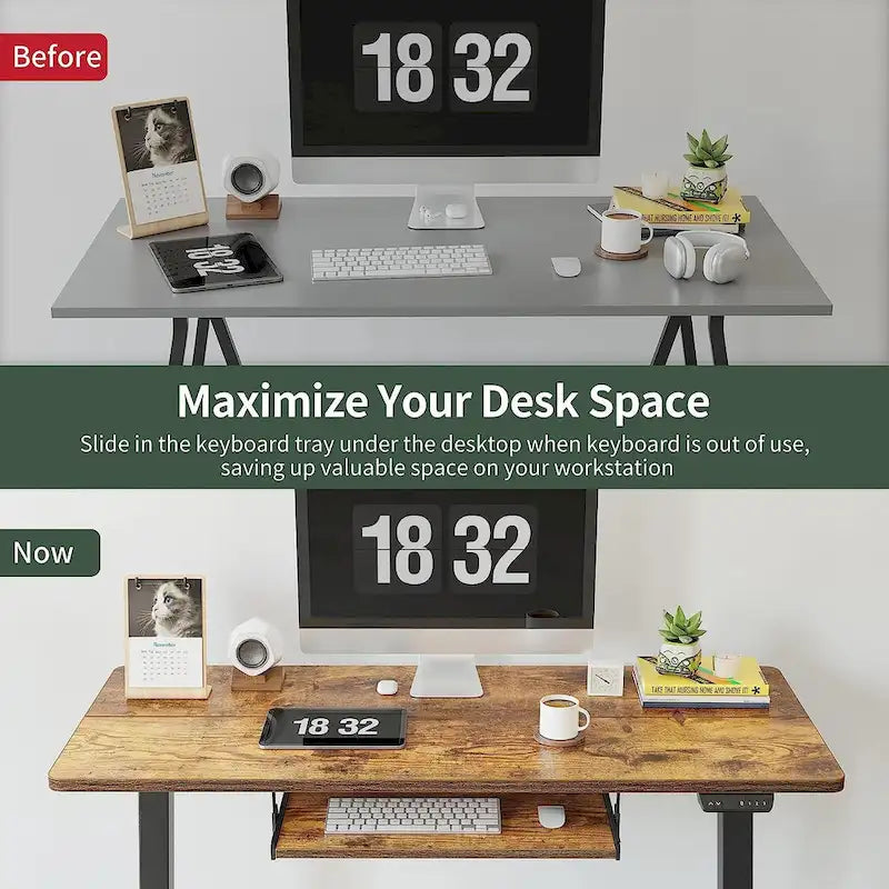 Electric Height-Adjustable Standing Desk with Keyboard Tray