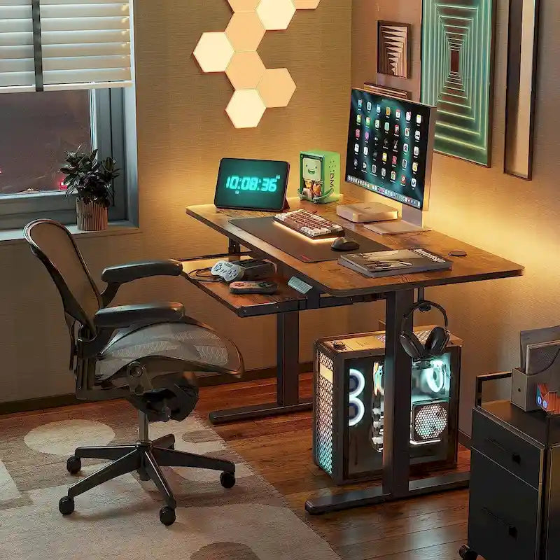Electric Height-Adjustable Standing Desk with Keyboard Tray