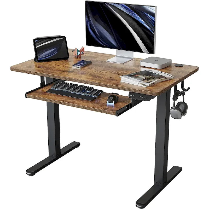 Electric Height-Adjustable Standing Desk with Keyboard Tray