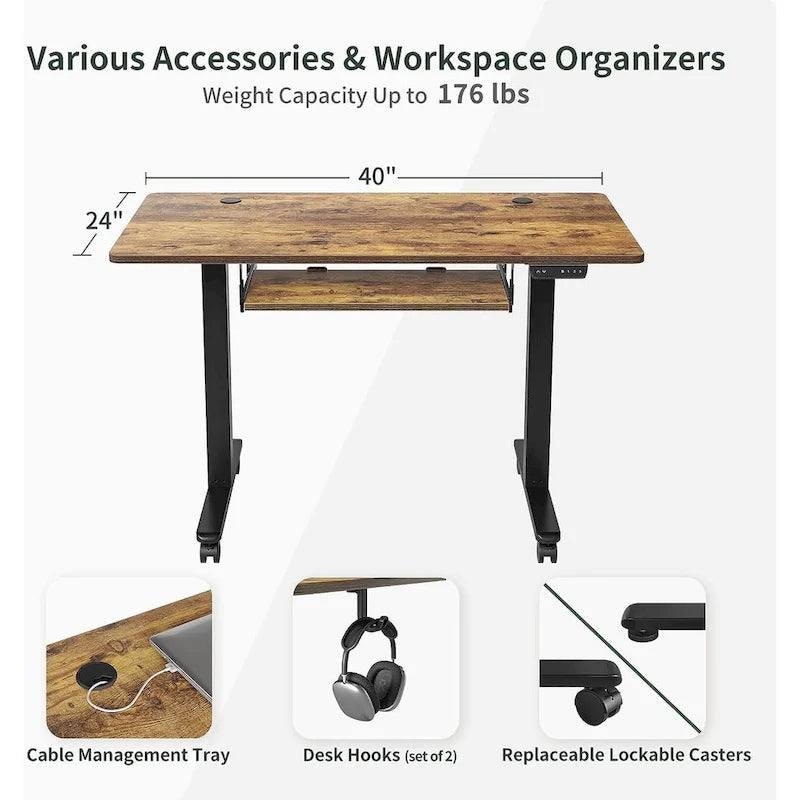 Electric Height-Adjustable Standing Desk with Keyboard Tray