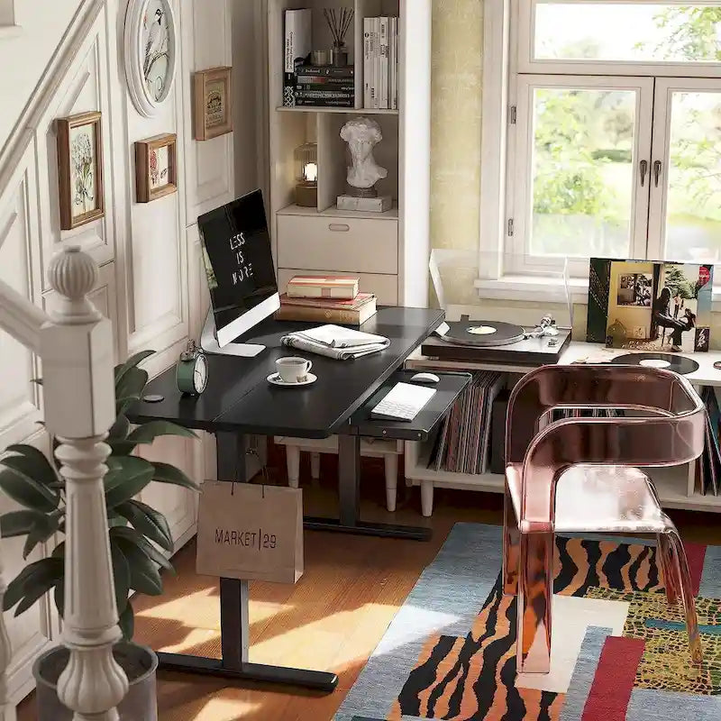 Electric Height-Adjustable Standing Desk with Keyboard Tray