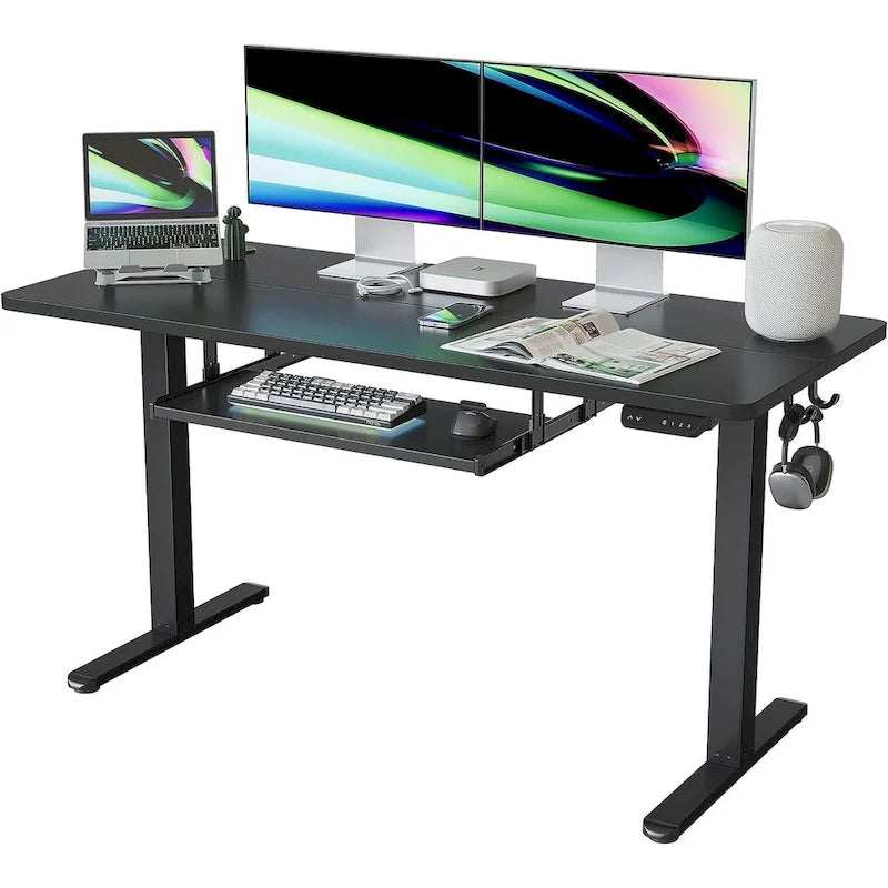 Electric Height-Adjustable Standing Desk with Keyboard Tray