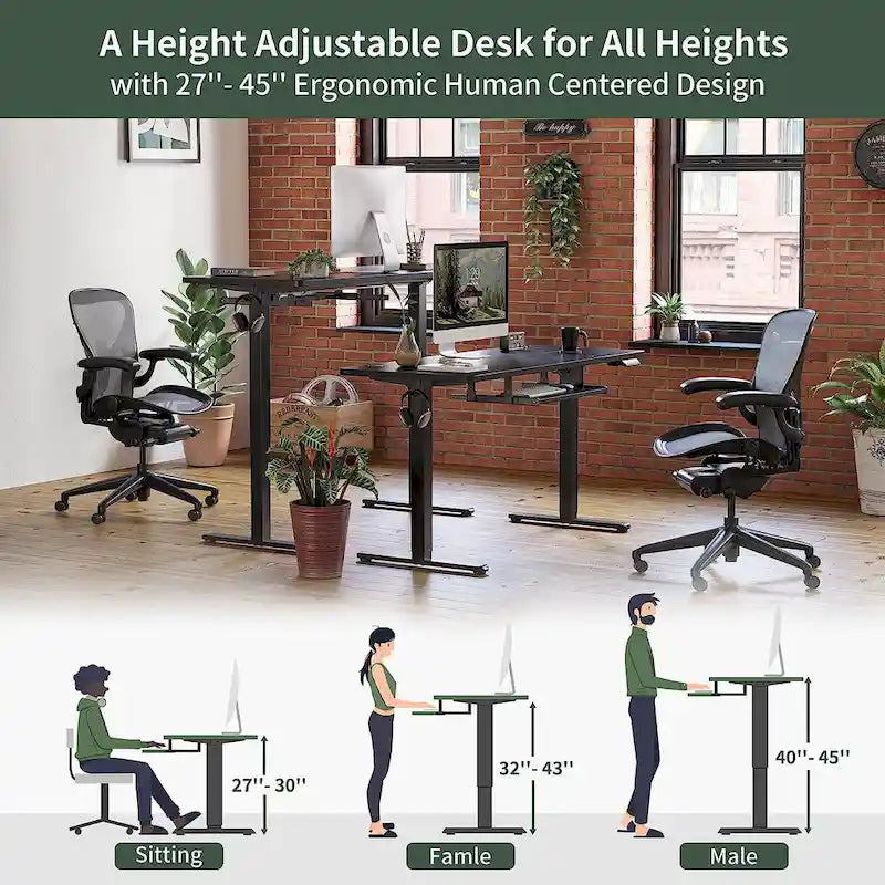Electric Height-Adjustable Standing Desk with Keyboard Tray
