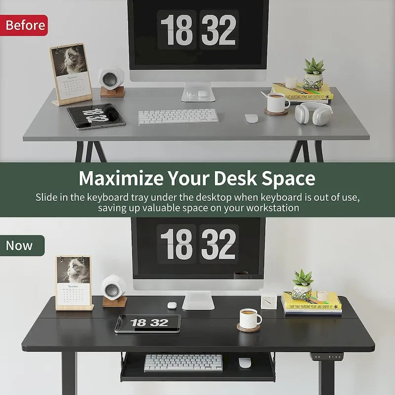 Electric Height-Adjustable Standing Desk with Keyboard Tray
