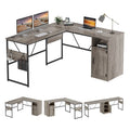 60" L-Shaped Desk with Storage Cabinet and Office Computer Desk