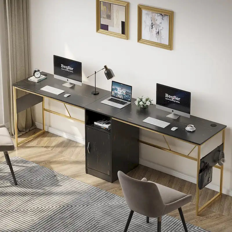 60" L-Shaped Desk with Storage Cabinet and Office Computer Desk