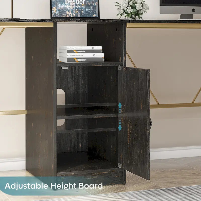 60" L-Shaped Desk with Storage Cabinet and Office Computer Desk
