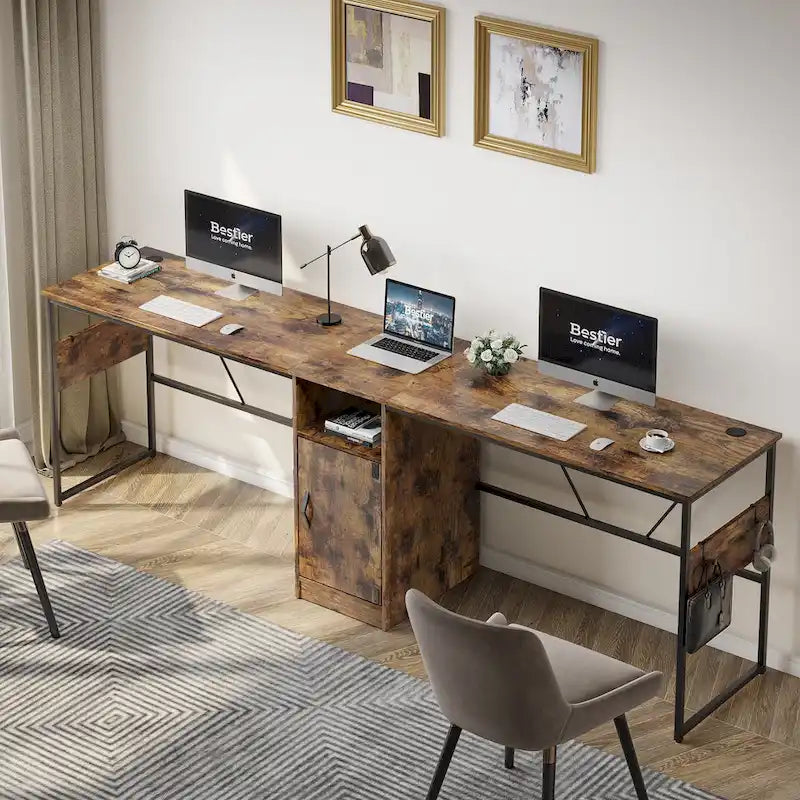 60" L-Shaped Desk with Storage Cabinet and Office Computer Desk
