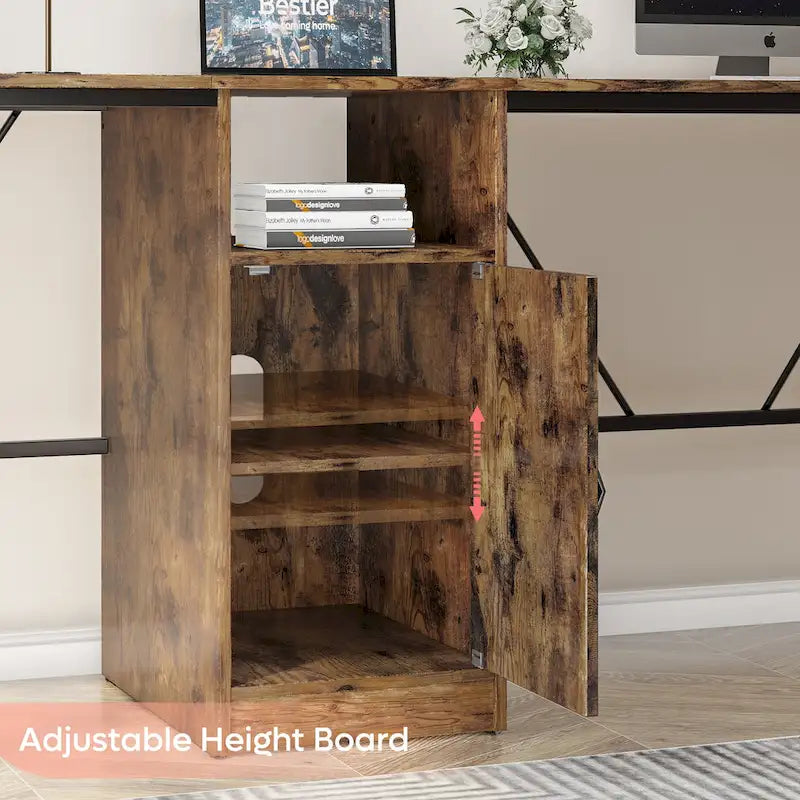 60" L-Shaped Desk with Storage Cabinet and Office Computer Desk