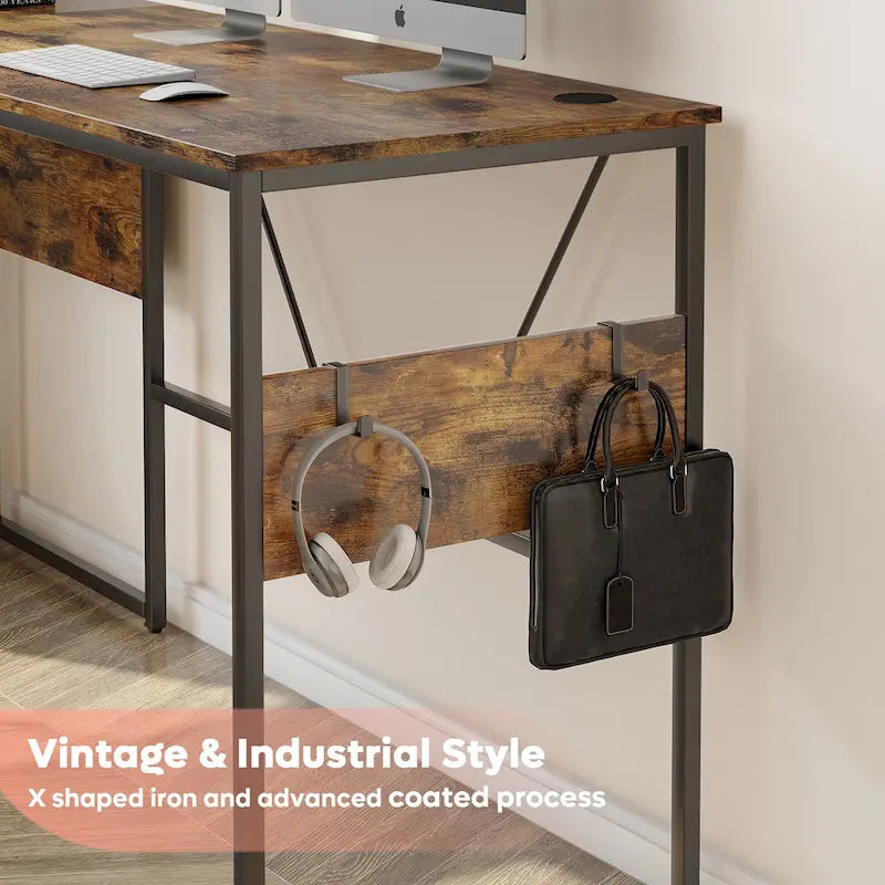 60" L-Shaped Desk with Storage Cabinet and Office Computer Desk