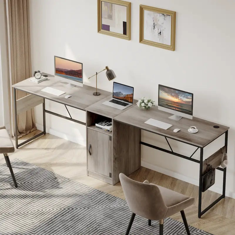 60" L-Shaped Desk with Storage Cabinet and Office Computer Desk