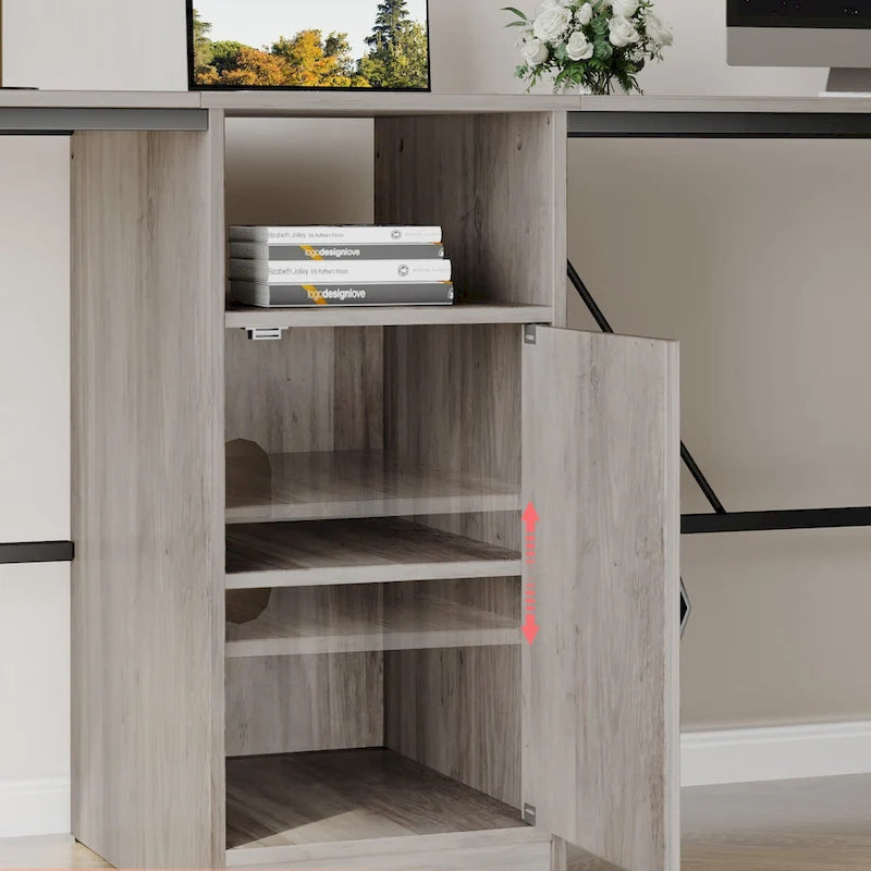 60" L-Shaped Desk with Storage Cabinet and Office Computer Desk