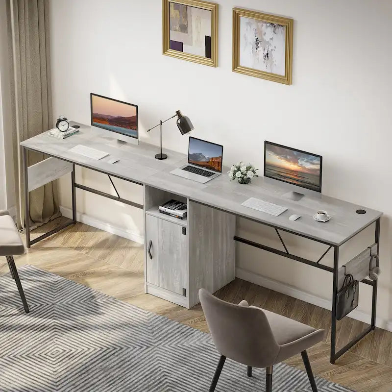 60" L-Shaped Desk with Storage Cabinet and Office Computer Desk