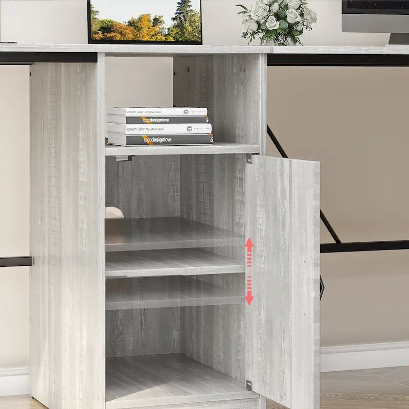 60" L-Shaped Desk with Storage Cabinet and Office Computer Desk