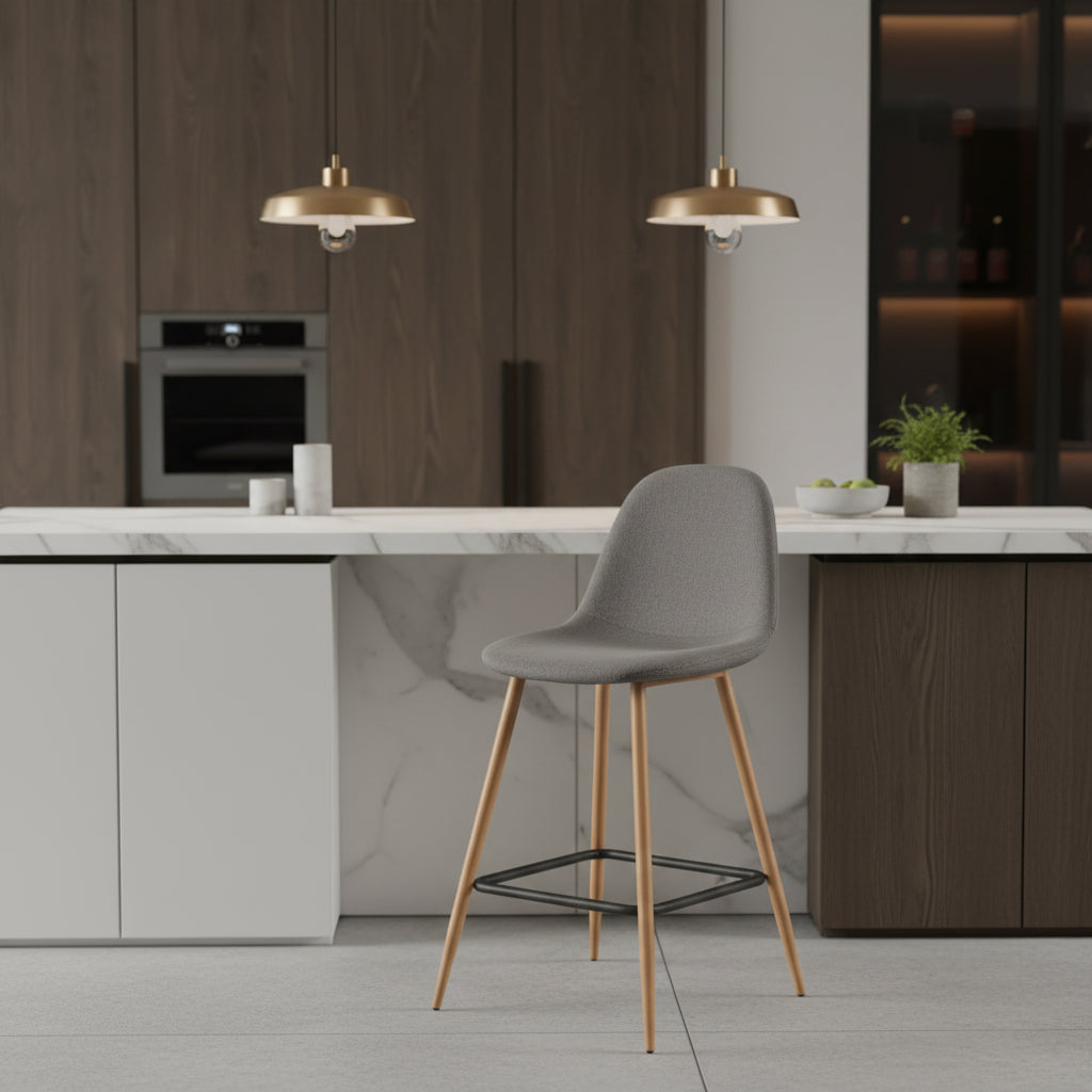 Modern 23-Inch Counter Stool with Soft Upholstery and Wood-Finish Legs