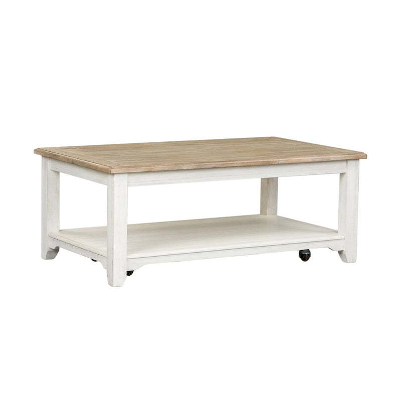 Rectangular Cocktail Table with Castors and Bottom Shelf