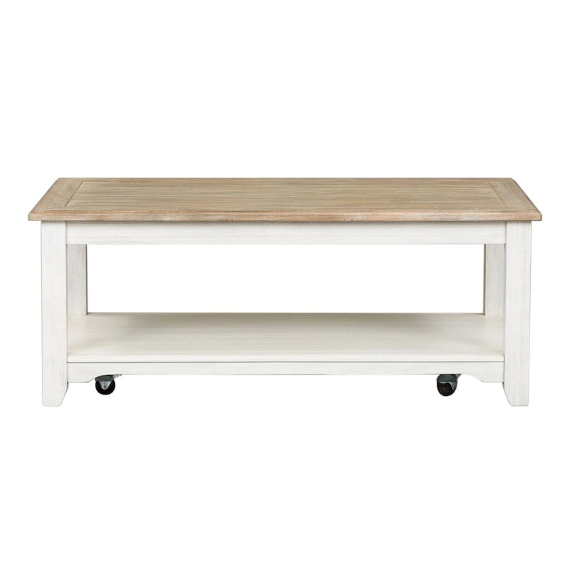 Rectangular Cocktail Table with Castors and Bottom Shelf