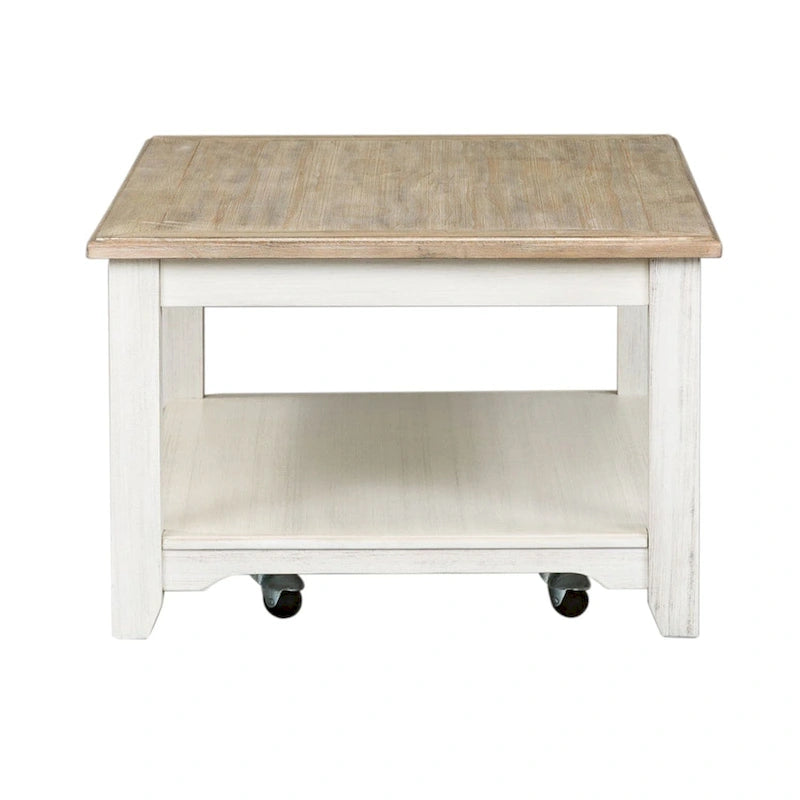 Rectangular Cocktail Table with Castors and Bottom Shelf