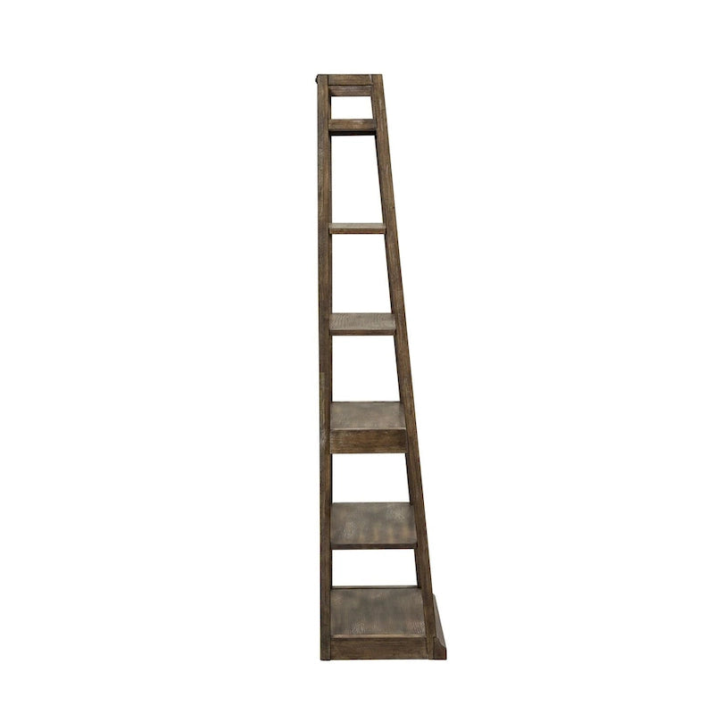 74" Rustic Saddle Leaning Bookcase with 5 Shelves