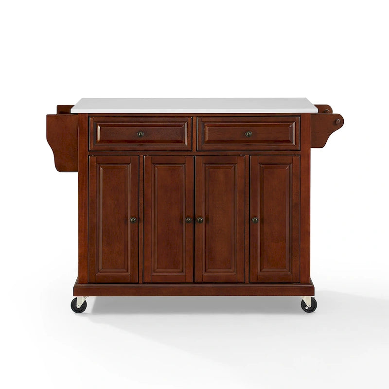 Full-Size Granite Top Kitchen Cart with 3 Cabinets and 2 Drawers, Mahogany