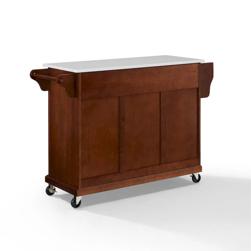 Full-Size Granite Top Kitchen Cart with 3 Cabinets and 2 Drawers, Mahogany