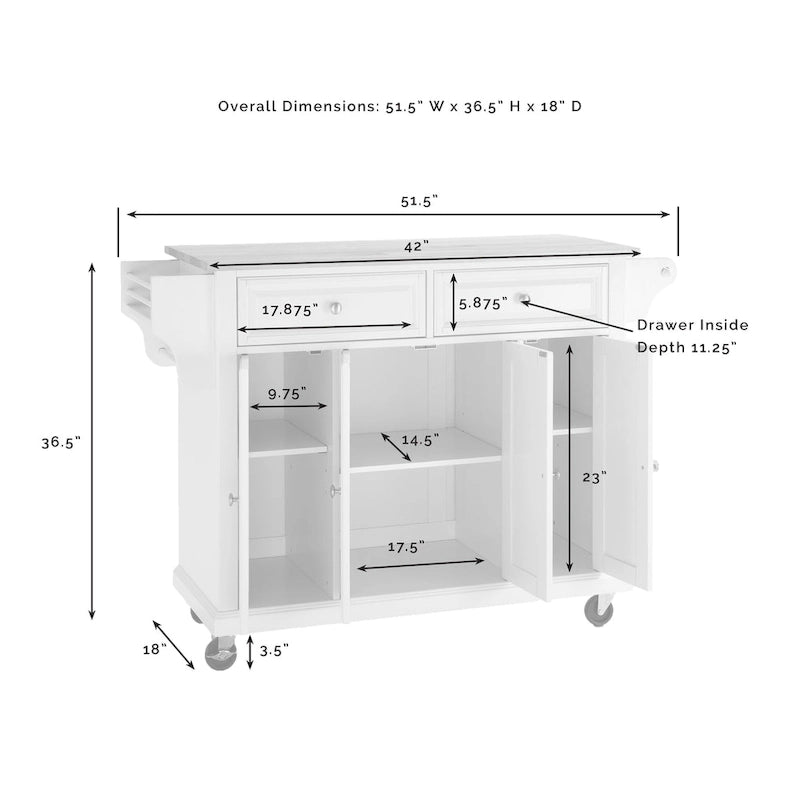 Full-Size Granite Top Kitchen Cart with 3 Cabinets and 2 Drawers, Mahogany