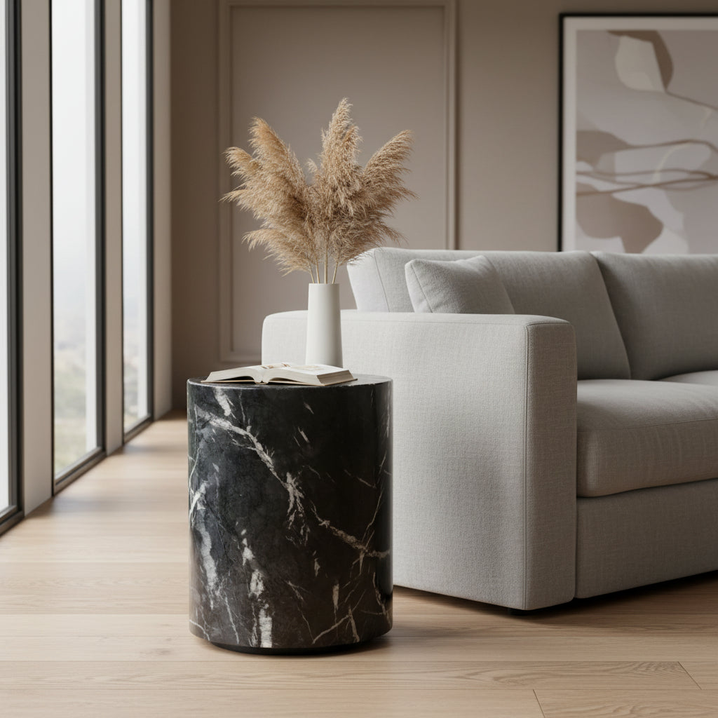 Sully Round Pedestal Side Table, Black and White