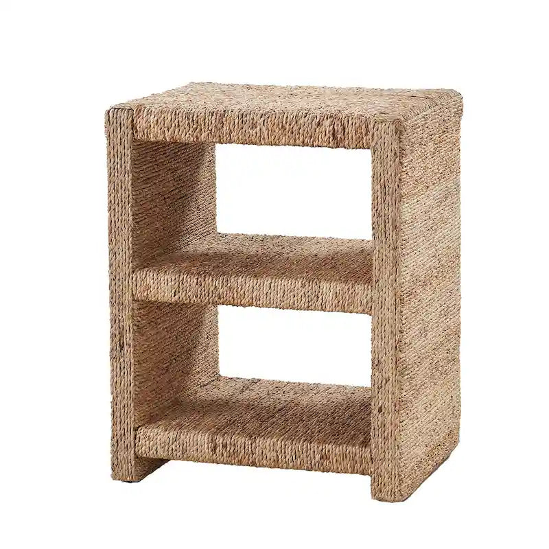 Grass Rope Side Table with Two Open Shelves, 24" Tall