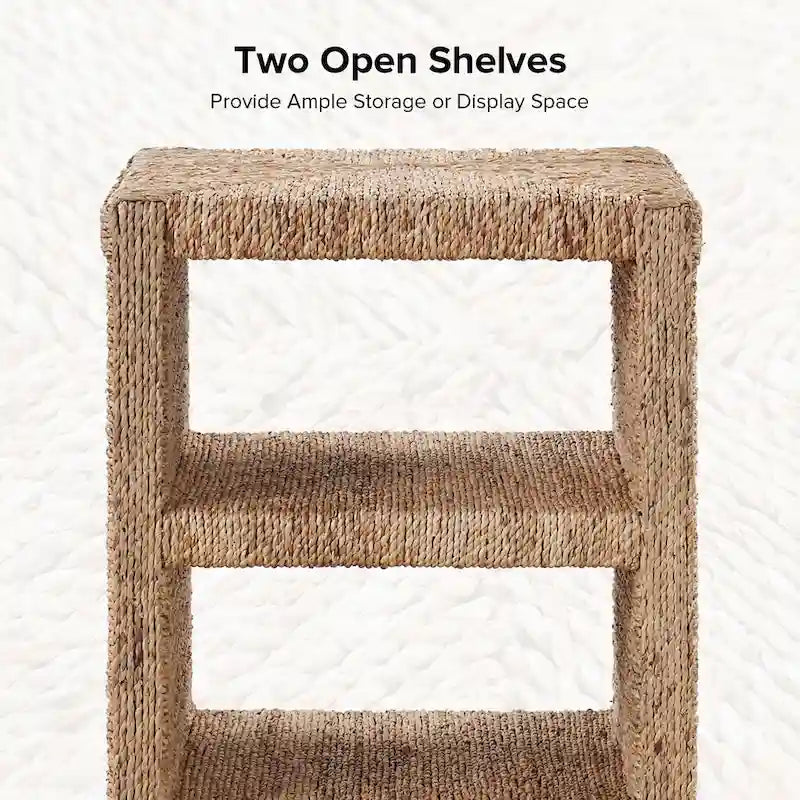 Grass Rope Side Table with Two Open Shelves, 24" Tall