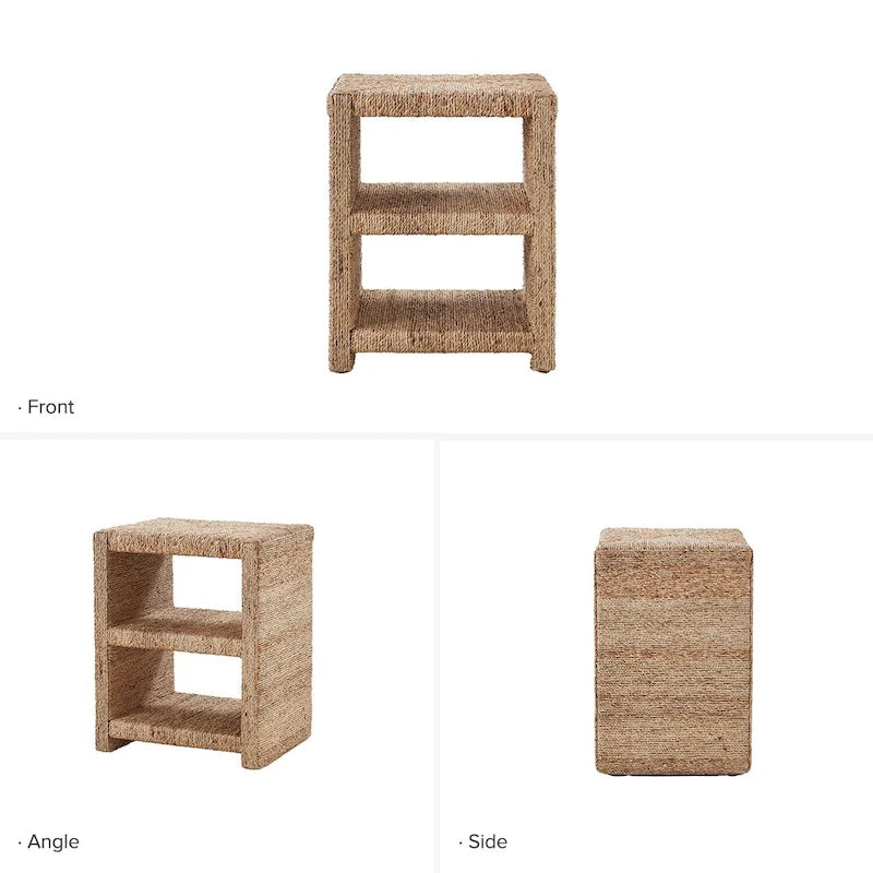 Grass Rope Side Table with Two Open Shelves, 24" Tall