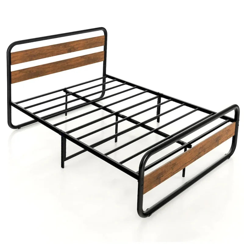 Metal Platform Bed Frame with Arc Headboard and Footboard, Black