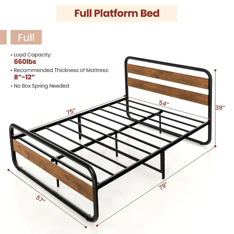 Metal Platform Bed Frame with Arc Headboard and Footboard, Black