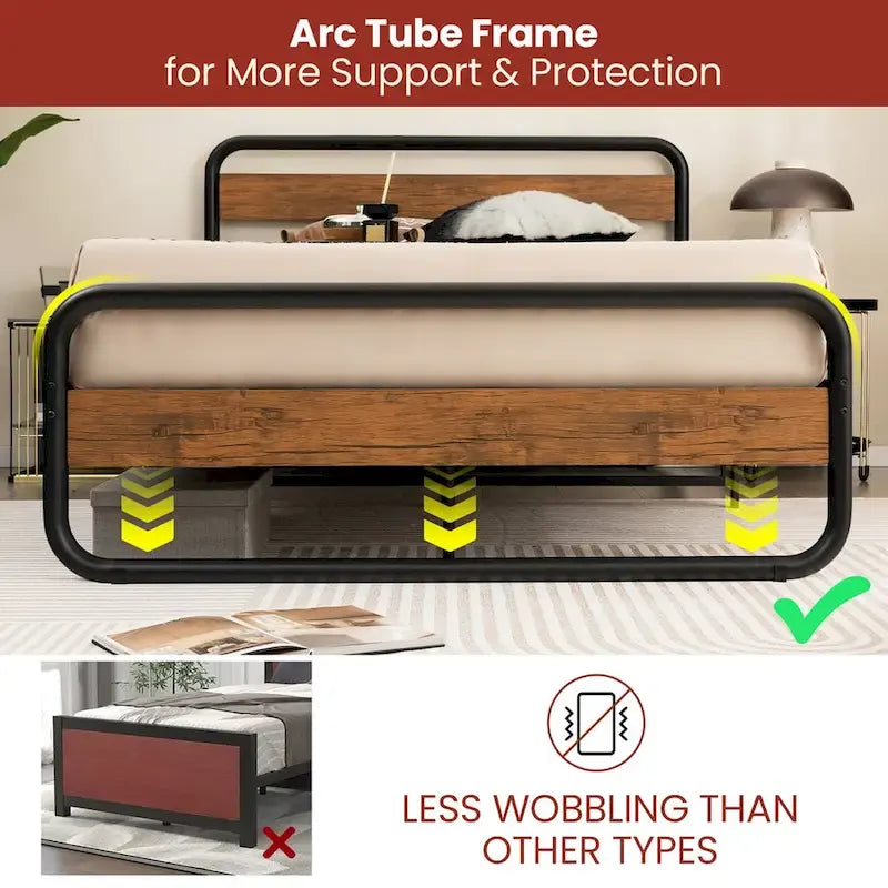 Metal Platform Bed Frame with Arc Headboard and Footboard, Black