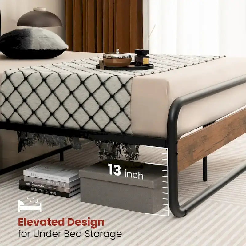 Metal Platform Bed Frame with Arc Headboard and Footboard, Black