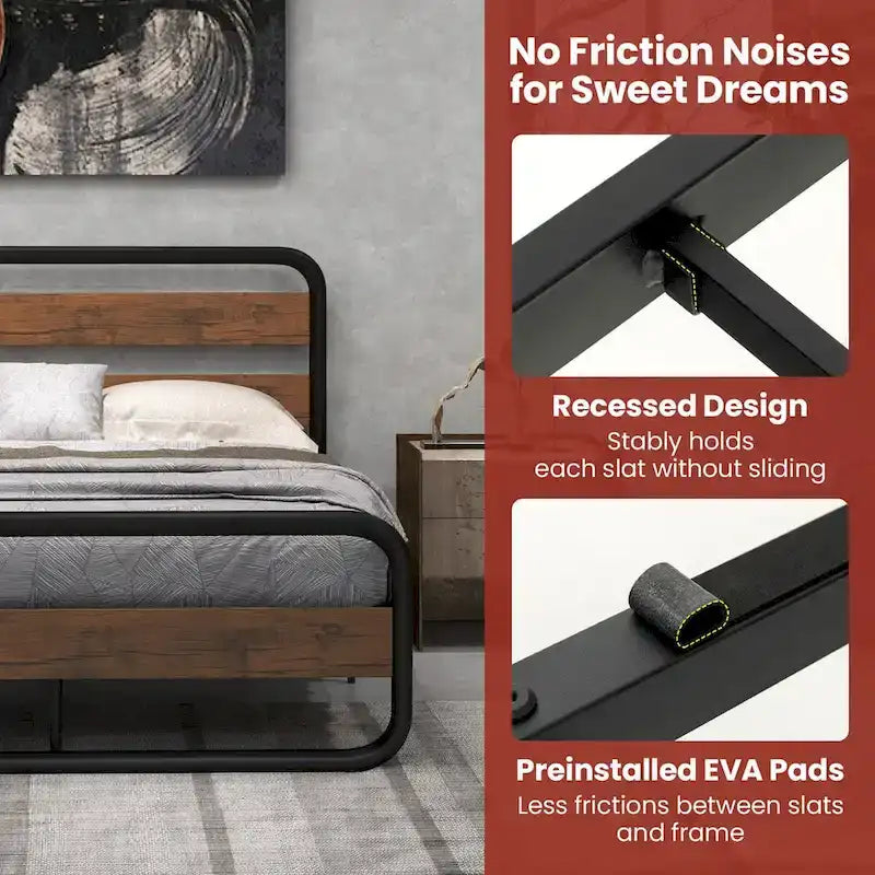 Metal Platform Bed Frame with Arc Headboard and Footboard, Black