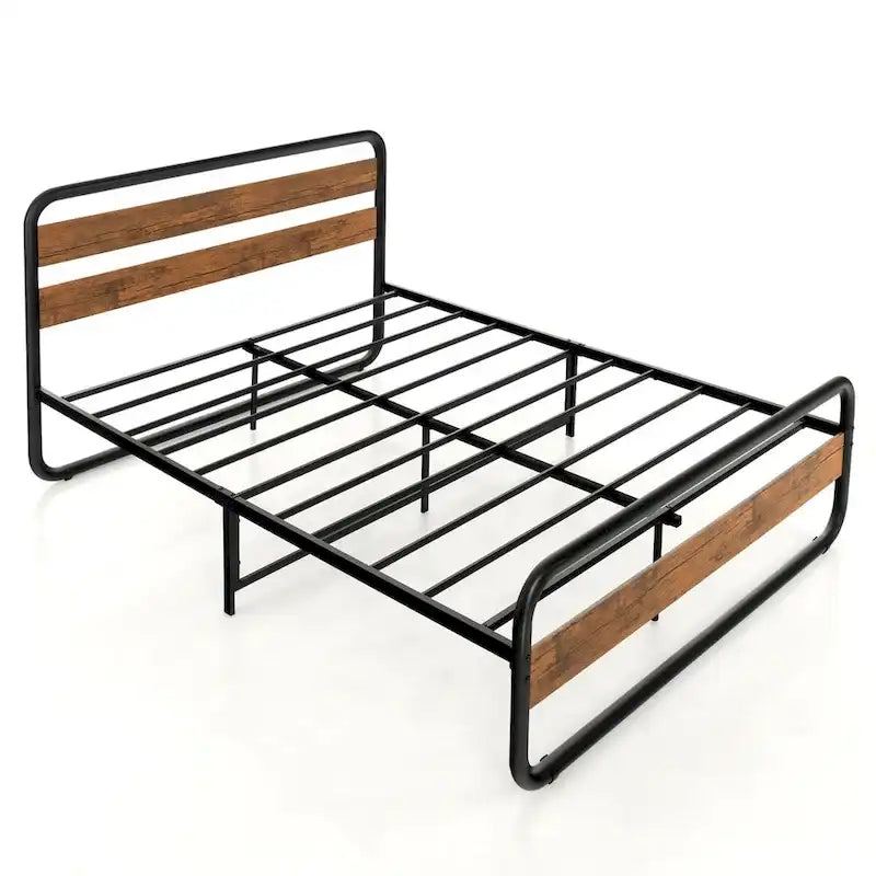 Metal Platform Bed Frame with Arc Headboard and Footboard, Black