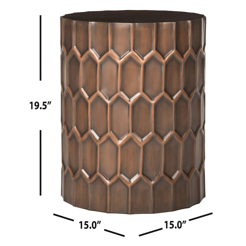 Antique Copper Accent Side Table, 15"W x 15"D x 19.5"H