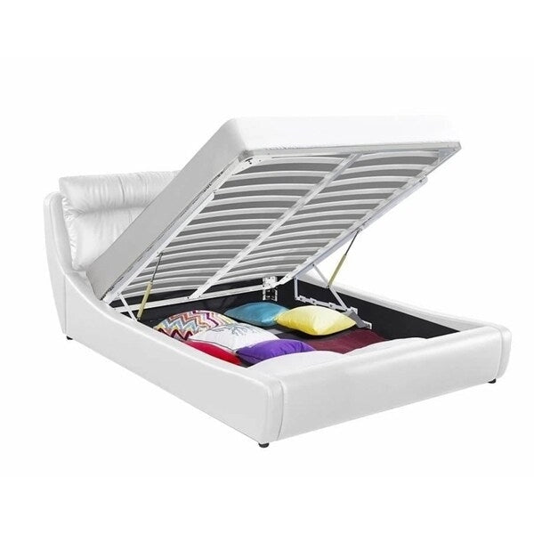 Contemporary Gas-Lift Storage Bed with Upholstered Headboard