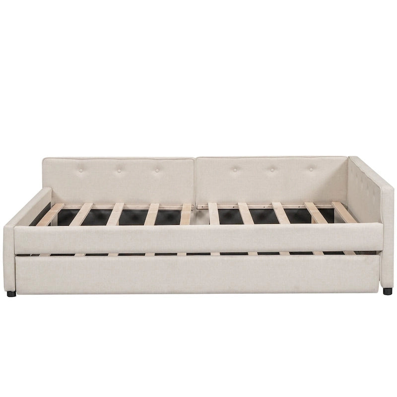 Full Upholstered Platform Bed with USB and Trundle
