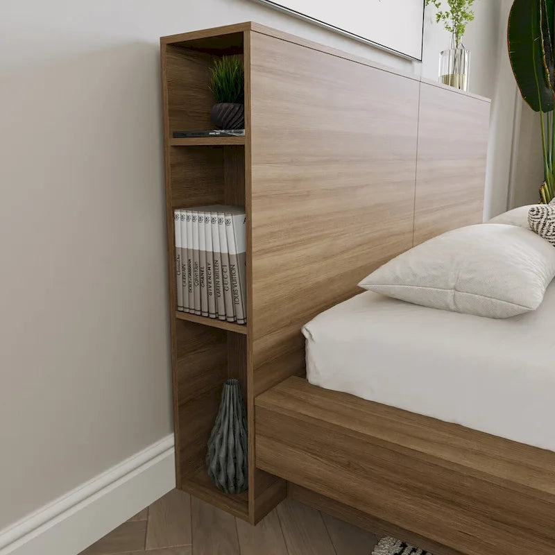 Modern Storage Headboard with Side Shelves
