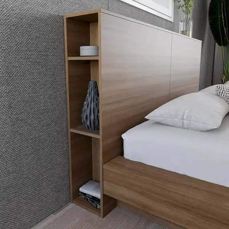 Modern Storage Headboard with Side Shelves