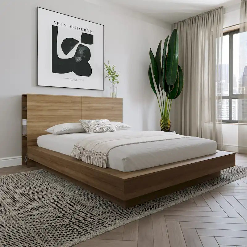 Modern Storage Headboard with Side Shelves